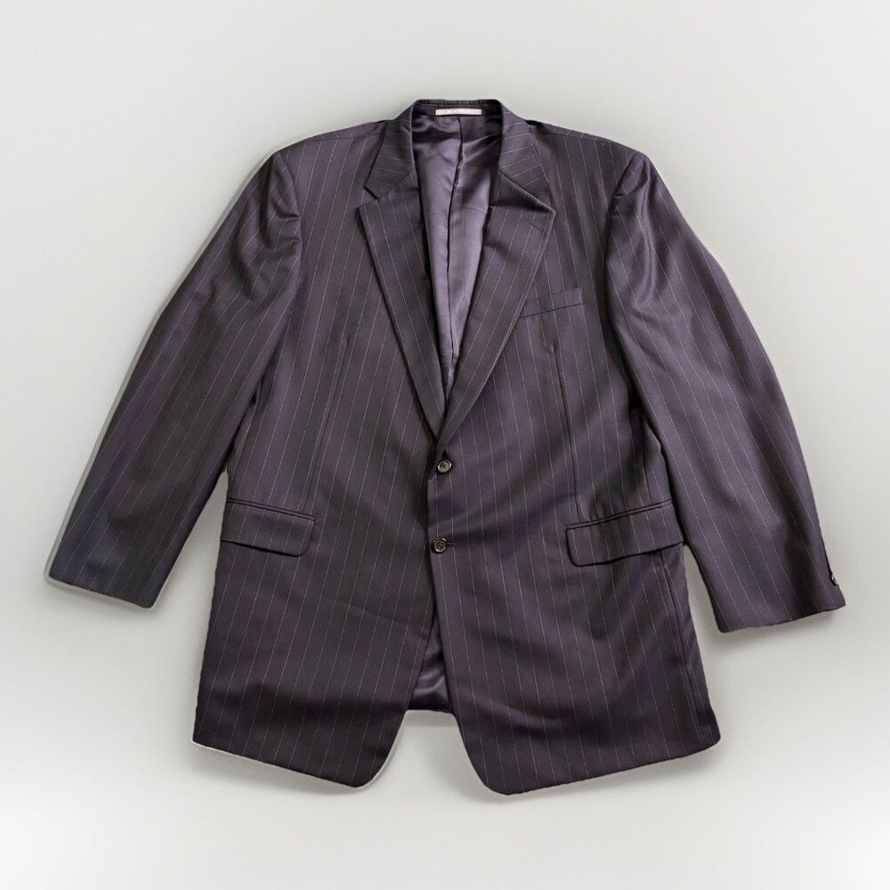 Loro Piana Hickey Freeman Wool Jacket Men 52L Blue Pinstripe Tasmanian Super 130